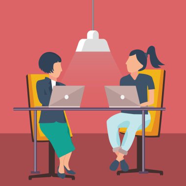 Destek hizmeti kavramı. Ofiste teknik destek asistanları. Düz vektör çizimi.