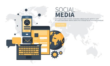 Web sitesi ve mobil web sitesi için Sosyal Ağ Modern düz tasarım kavramı. Düz vektör çizimi
