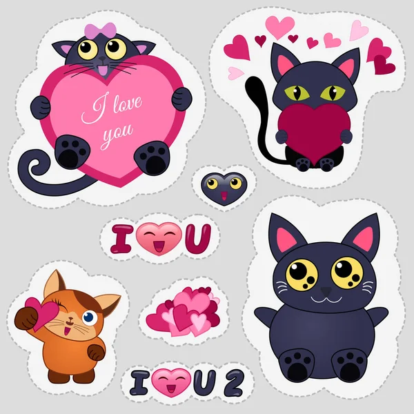 Valentine's day love emoticons. Cats in love emoticons for website and mobile application. Flat vector illustration