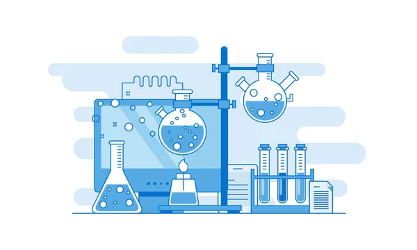 Bandiera Attrezzatura Laboratorio Concetto Scienza Medicina Conoscenza Illustrazione Vettoriale Piatto — Vettoriale Stock