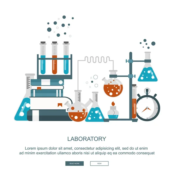 Banner Voor Laboratoriumapparatuur Concept Voor Wetenschap Geneeskunde Kennis Platte Vectorillustratie — Stockvector