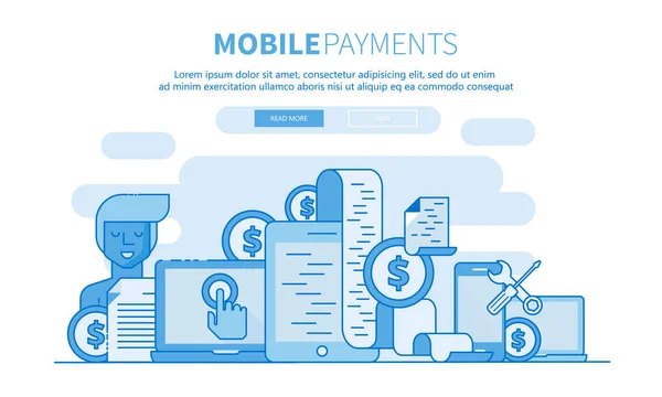 Online Winkelen Betalen Methoden Mobiele Betalingen Platte Vectorillustratie — Stockvector