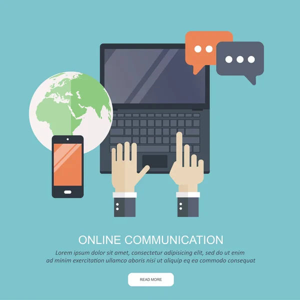 Comunicazione Istruzione Distanza Social Media Illustrazione Vettoriale Piatto — Vettoriale Stock