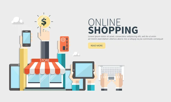 Online Shopping Und Zahlungsmethoden Mobiles Bezahlen Flache Vektorabbildung — Stockvektor