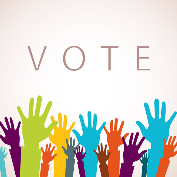 Голосуйте за концепцию. Разноцветная иконка рук. Плоская векторная иллюстрация