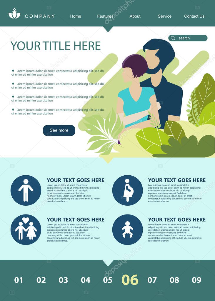 Web page design template for growing family, healthy and safe environment for the family. Modern vector illustration concepts for website and mobile.