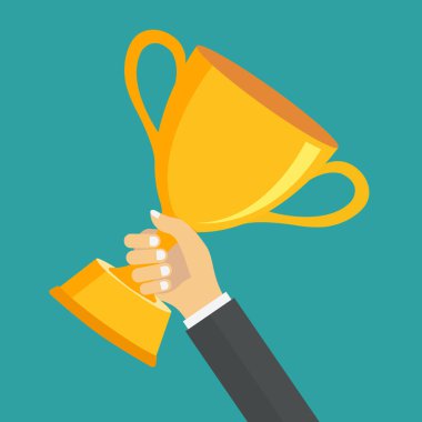 El tutma kupa. Kavramı kazanmak spor, iş için. Düz vektör çizim