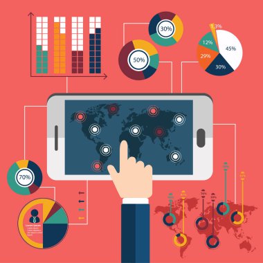 Düz tasarım modern vektör illüstrasyon simgeleri web sitesi Seo optimizasyonu, programlama süreci ve web analitik elemanları kümesi. Şık renkli arka planda izole edilmiştir. Web analizi ve analitik.