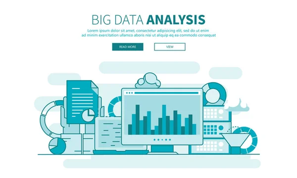 Concetto Progettazione Piatta Dell Analisi Dei Big Data Aziendali Illustrazione — Vettoriale Stock