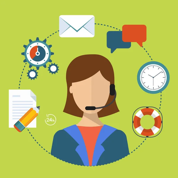 Business Customer Care Service Concept Flat Icons Set Contact Support — Stockvektor