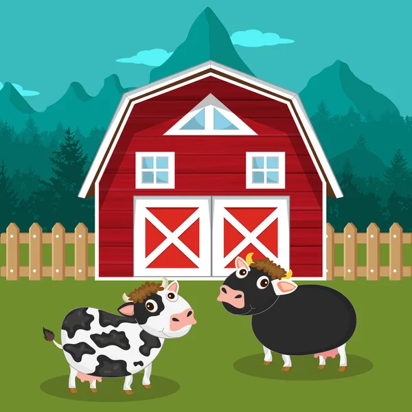 農場のシーンの動物 自然と国の概念 フラットベクトルイラストレーション — ストックベクタ