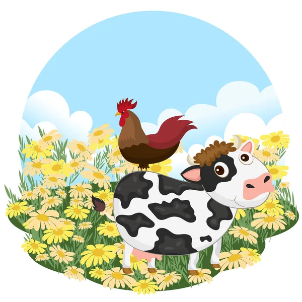 Animales Escena Granja Naturaleza Concepto País Ilustración Vectorial Plana — Vector de stock