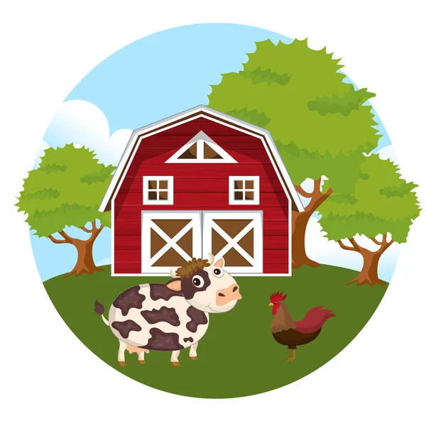 農場のシーンの動物 自然と国の概念 フラットベクトルイラストレーション — ストックベクタ