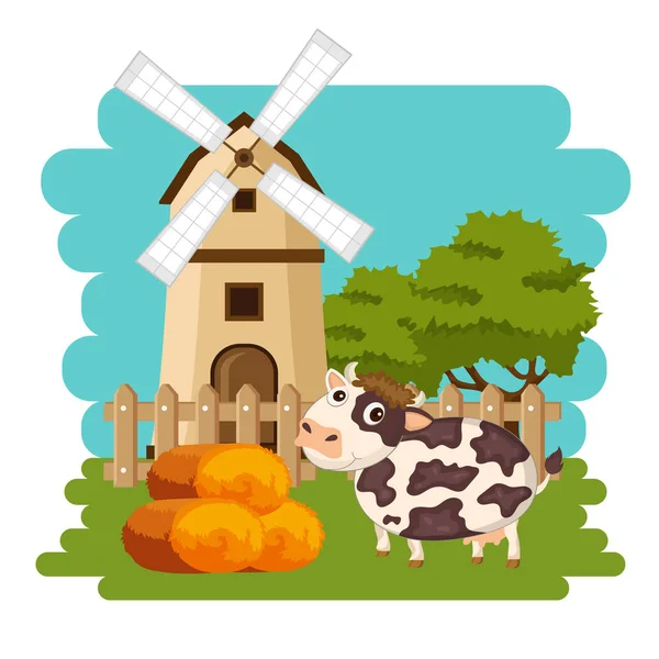 Krowy Scenie Gospodarstwa Koncepcja Dla Przyrody Kraju Zdrowego Życia Żywności — Wektor stockowy