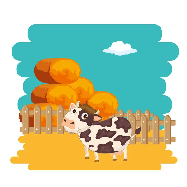 农场现场的奶牛 健康生活和食物的概念 有机食品 平面矢量插图 — 图库矢量图片