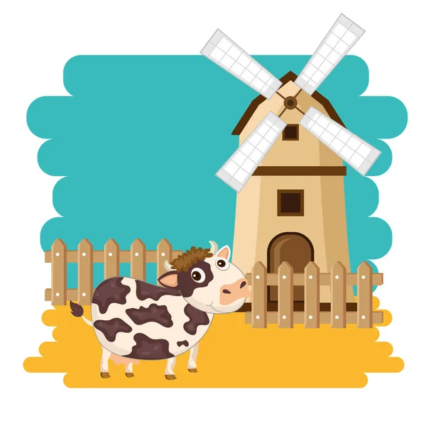 農場のシーンの牛 健康的な生活と食べ物のためのコンセプト オーガニック食品 フラットベクトルイラストレーション — ストックベクタ