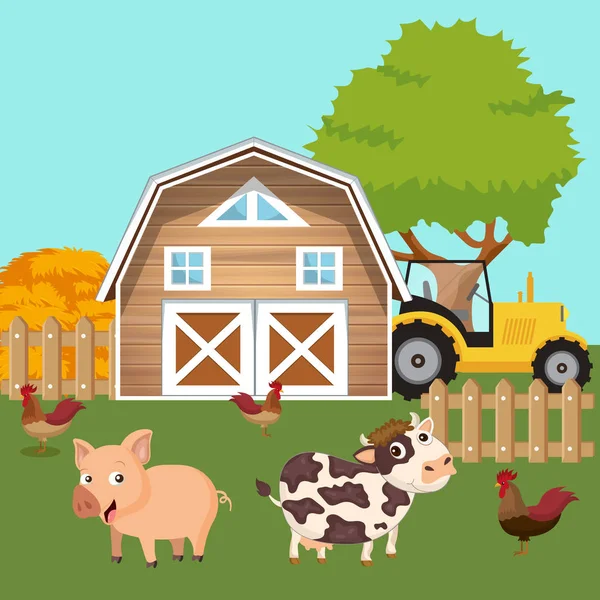 农场现场的动物 自然和国家概念 平面矢量插图 — 图库矢量图片