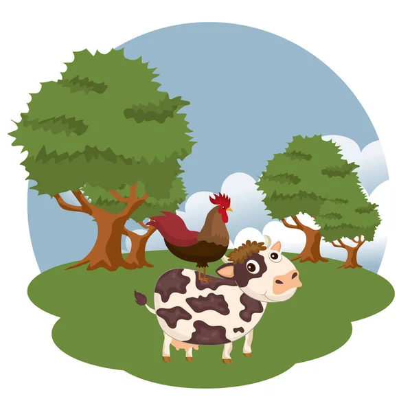 Zvířata Zemědělské Scéně Koncepce Přírody Země Plochá Vektorová Ilustrace — Stockový vektor