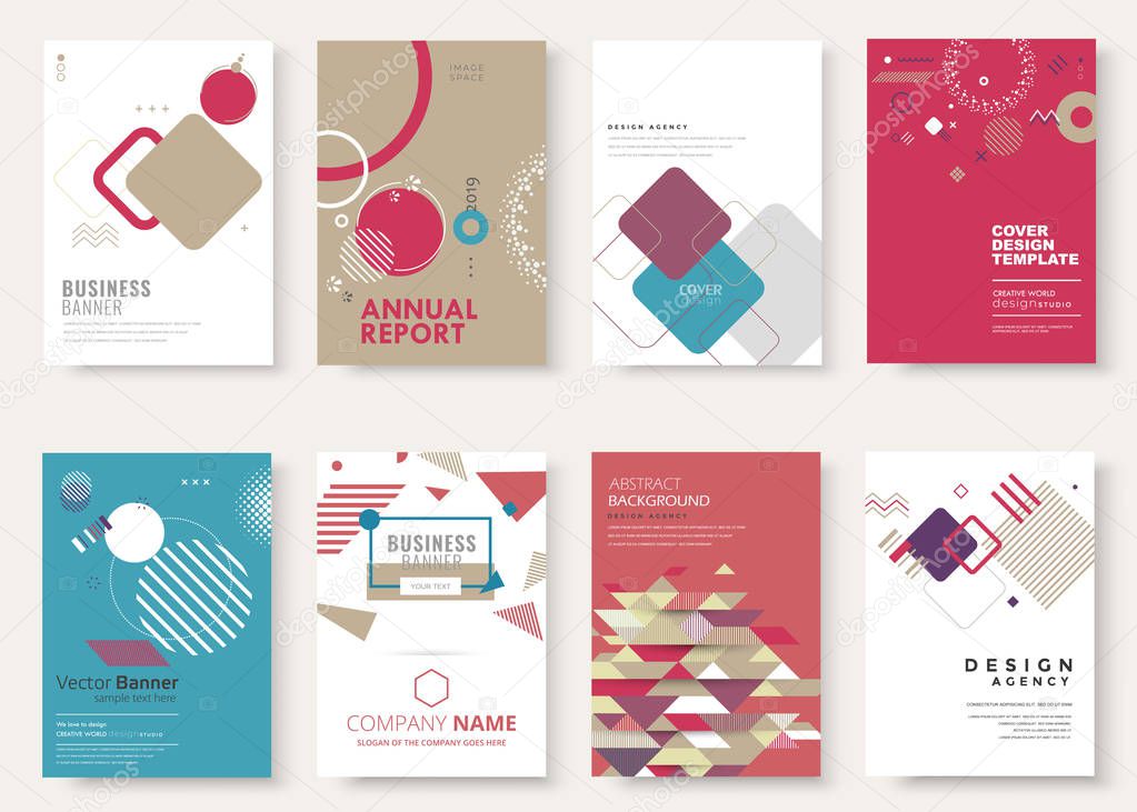 Set of brochure, annual report, flyer design templates. Vector illustrations for business presentation, business paper, corporate document cover and layout template designs