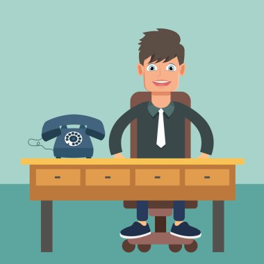 Destek hizmet anlayışı. Ofiste teknik destek asistanı. Düz vektör çizim.