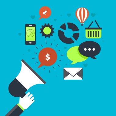 Dijital pazarlama ana hatları. Düz vektör illüstrasyonu.