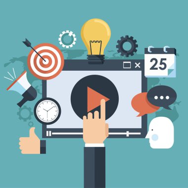 Medya pazarlama konsepti. Düz vektör illüstrasyonu.