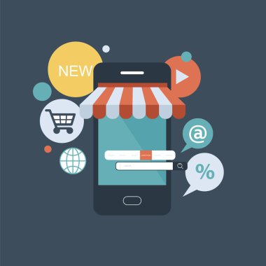 Mobil pazarlama ve reklamcılık. Dijital promosyon konsepti. Düz vektör çizimi