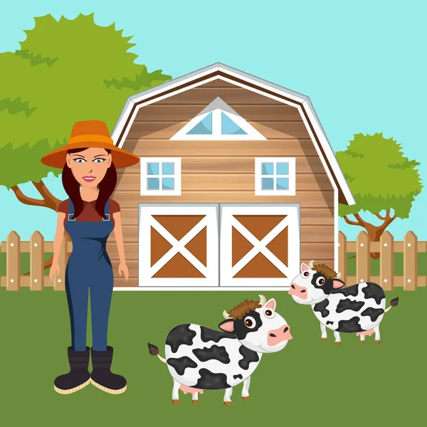 Agricultor Escena Granja Ilustración Vectorial Plana — Vector de stock