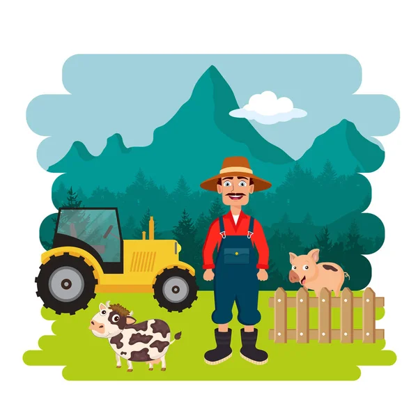 Farmář Farmě Plochá Vektorová Ilustrace — Stockový vektor