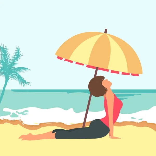 Een Vrouw Het Strand Concept Voor Vakantie Vakantie Reizen Zomertijd — Stockvector