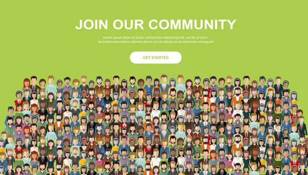 Csatlakozz Közösségünkhöz Egyesült Emberek Tömegei Mint Üzleti Vagy Kreatív Közösség — Stock Vector