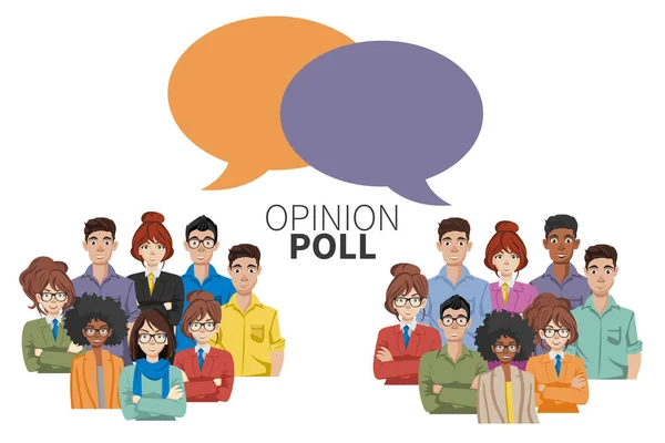 Opinion Poll Flat Illustration Two Groups People Speech Bubbles Them — Stock Vector