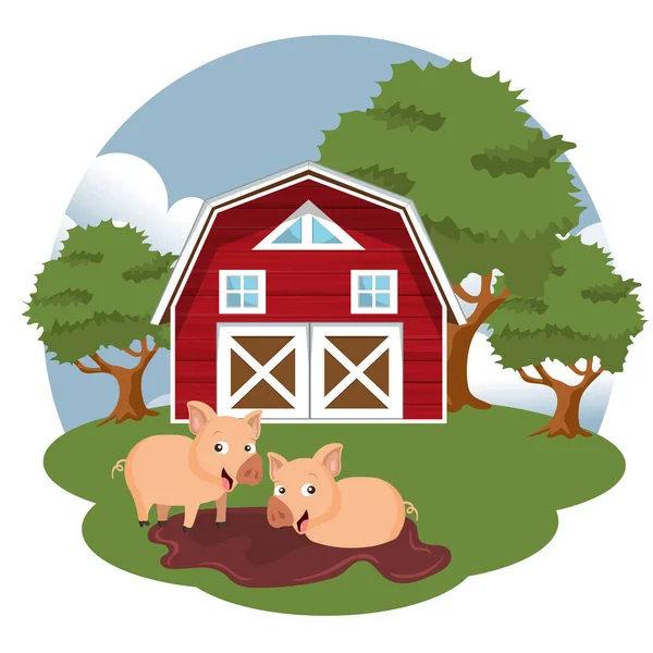 Cerdos Granja Concepto Para Granja Animal Ilustración Vectorial Plana — Vector de stock