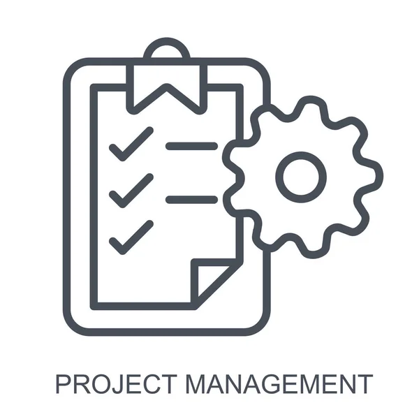 Clipboard Gear Presenting Project Management Concept Flat Outline Vector Icon — Stock Vector