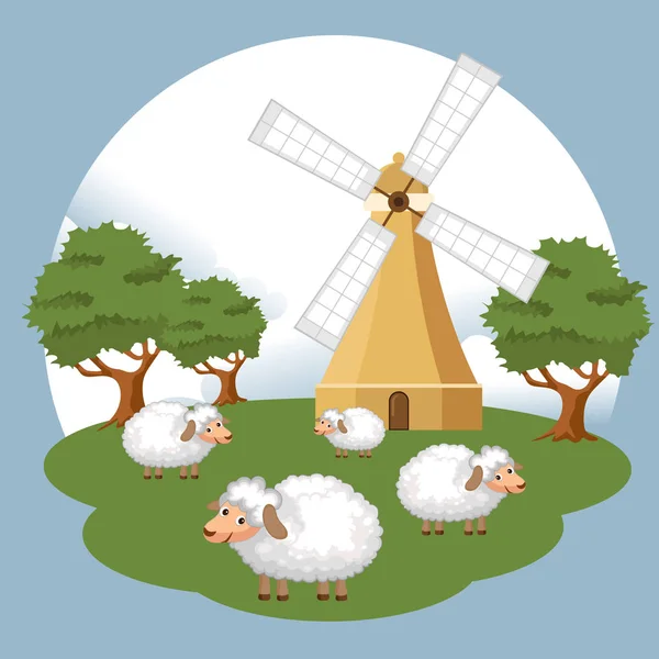 Schafe Der Bauernhofszene Konzept Für Natur Land Und Gesundes Leben — Stockvektor
