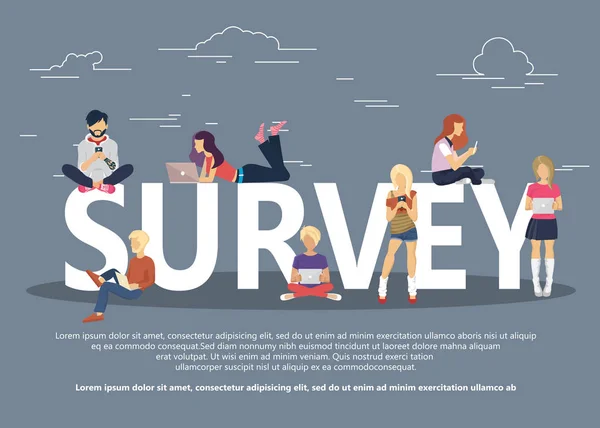 Online Umfrage Konzept Vektor Illustration Von Menschen Die Checkliste Erfüllen — Stockvektor