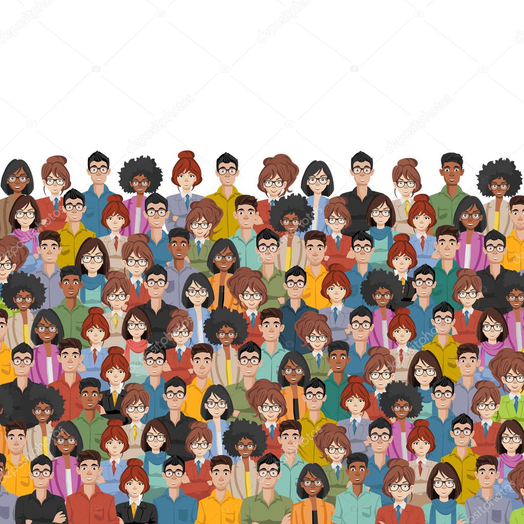 Large group of people. Seamless background. Business people, teamwork concept. Flat vector illustration