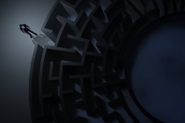 a business man at th entrance of a maze - 3D illustration