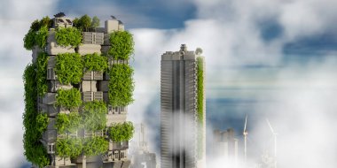 Green futuristic skyscraper, environment and architecture concepts - 3D Illustration