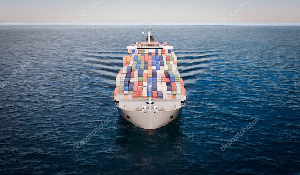 Container ship on the high seas - 3D illustration