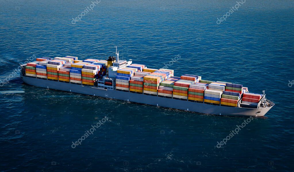 Container ship on the high seas - 3D illustration