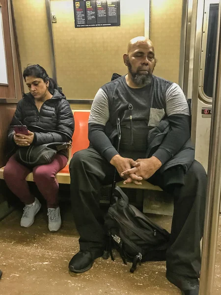 Manhattan, NY US - March 8, 2018 interesting person in a subway car — Stock Photo, Image