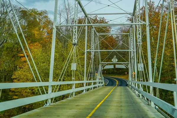 Dingmans Ferry Bridge Attraverso Fiume Delaware Nelle Montagne Poconos Che — Foto Stock