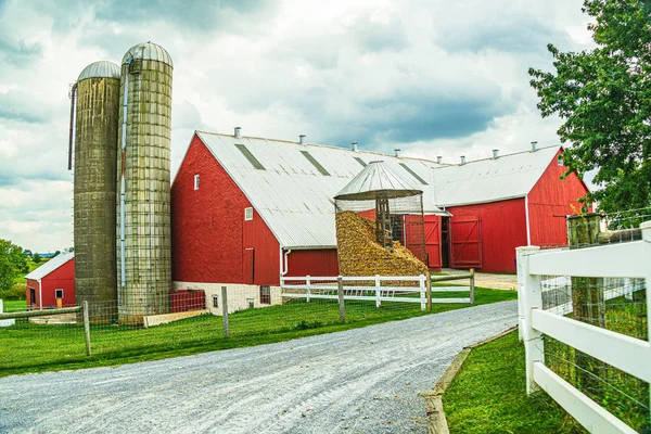 Amish country farm barn field agriculture in Lancaster, PA US