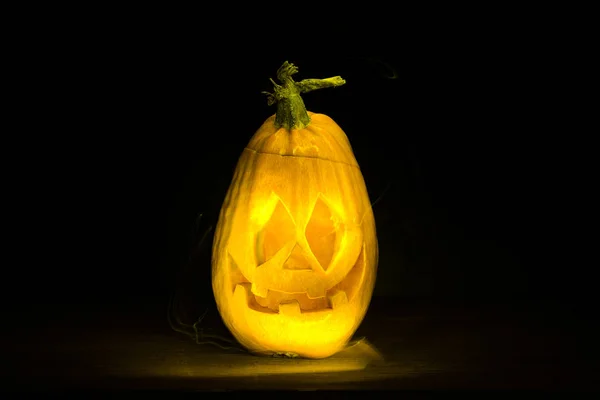 Calabazas Luminosas Oscuridad Para Las Vacaciones Halloween Otoño Jack Sonríe — Foto de Stock