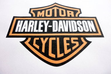 KONSKIE, POLAND - MAY 06, 2018: Harley Davidson motorcycles logo on a paper sheet clipart