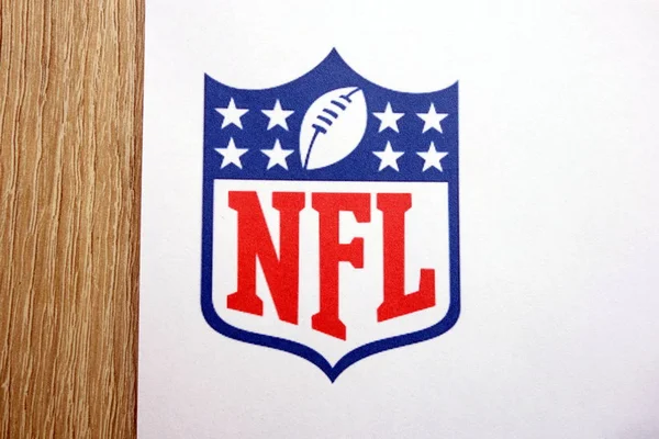 stock image KONSKIE, POLAND - MAY 05, 2018: The logo of the NFL National Football League on paper sheet