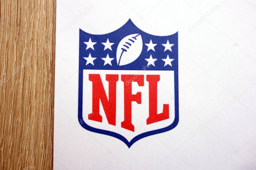 KONSKIE, POLAND - MAY 05, 2018: The logo of the NFL National Football League on paper sheet