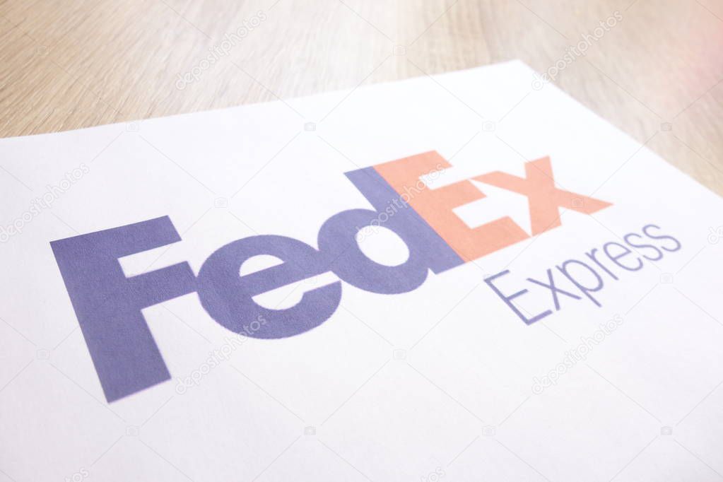 KONSKIE, POLAND - MAY 06, 2018: FedEx logo on a paper sheet