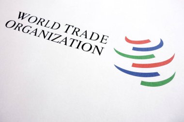 KONSKIE, POLAND - MAY 06, 2018: World Trade Organization logo on a paper sheet clipart